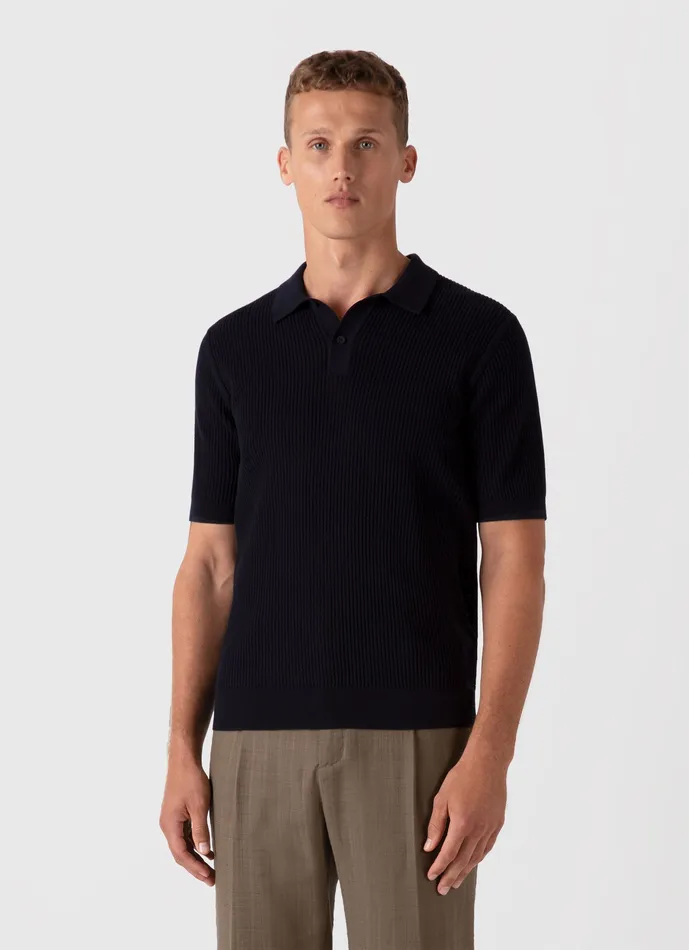 Knitwear Men ussunspel Linear Mesh Knit Polo Shirt Navy