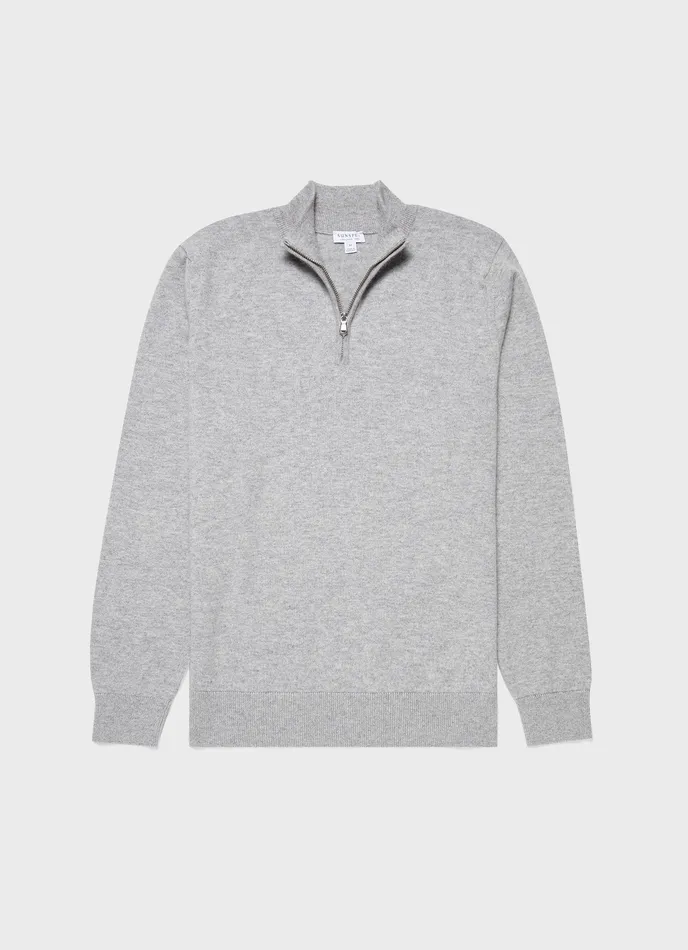 Knitwear ussunspel Men Cashmere Zip Neck Jumper Grey Melange