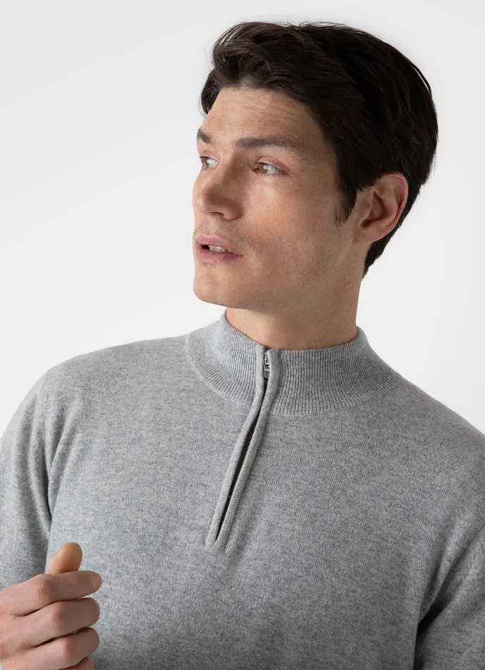 Knitwear ussunspel Men Cashmere Zip Neck Jumper Grey Melange Knitwear ussunspel Men Cashmere Zip Neck Jumper Grey Melange