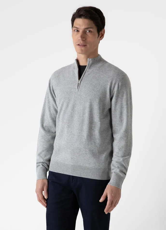 Knitwear ussunspel Men Cashmere Zip Neck Jumper Grey Melange Knitwear ussunspel Men Cashmere Zip Neck Jumper Grey Melange