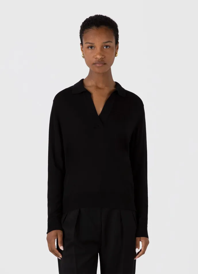 Knitwear Women Mulberry Silk Polo Black ussunspel