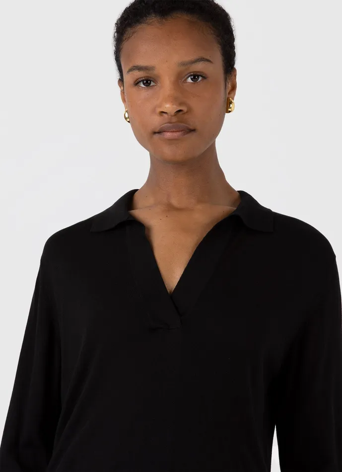 Knitwear Women Mulberry Silk Polo Black ussunspel Knitwear Women Mulberry Silk Polo Black ussunspel