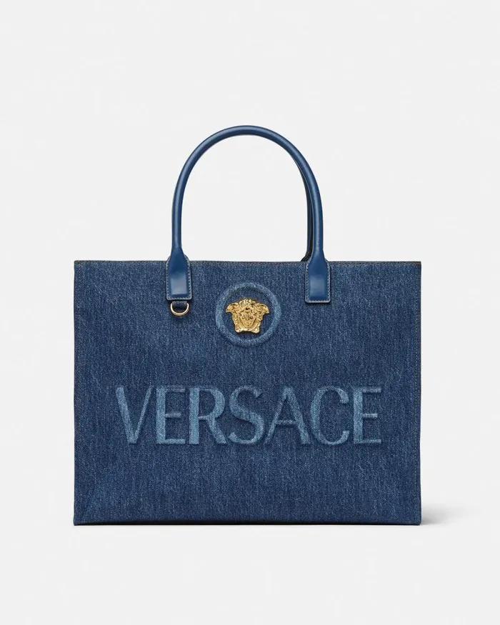 La Medusa Denim Large Tote Bag Blue Women Versace Totes