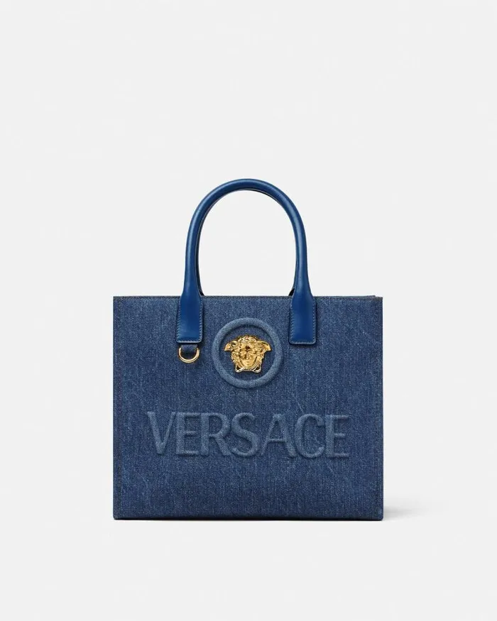 La Medusa Denim Small Tote Bag Blue Women Versace Totes