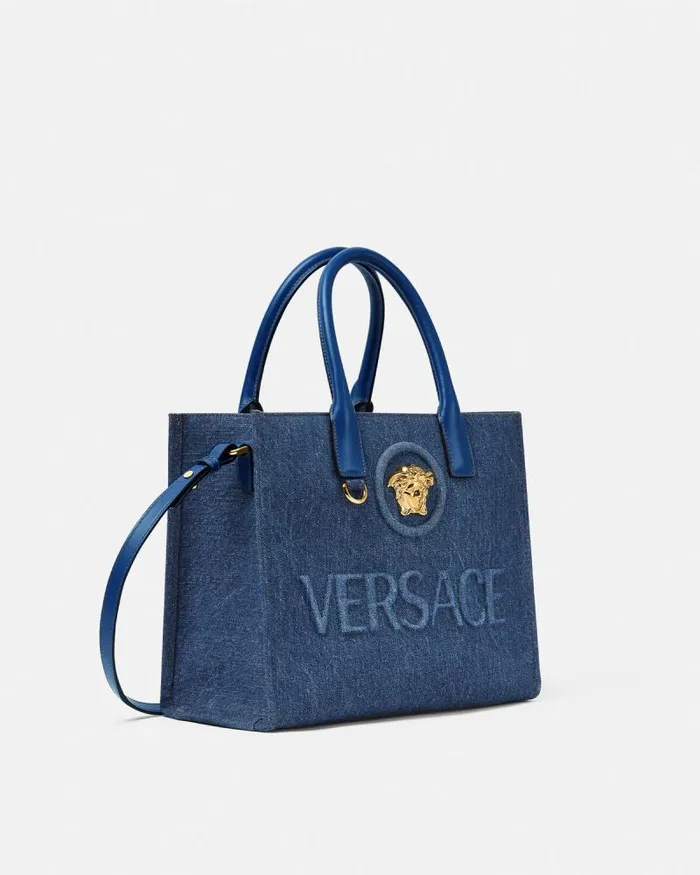 La Medusa Denim Small Tote Bag Blue Women Versace Totes
