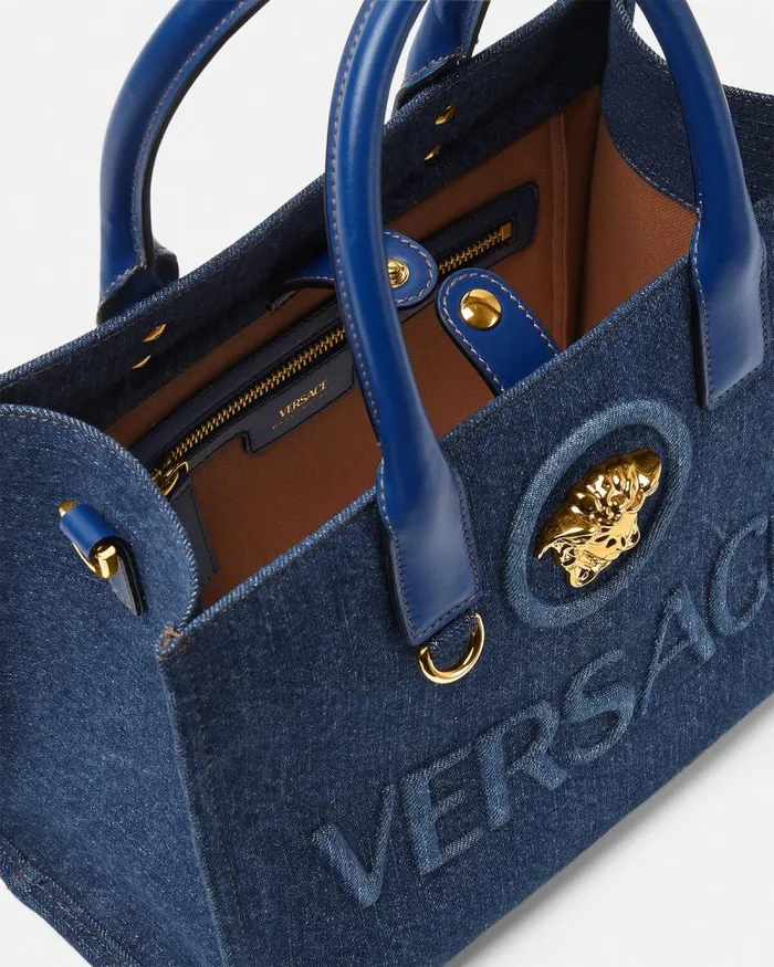 La Medusa Denim Small Tote Bag Blue Women Versace Totes