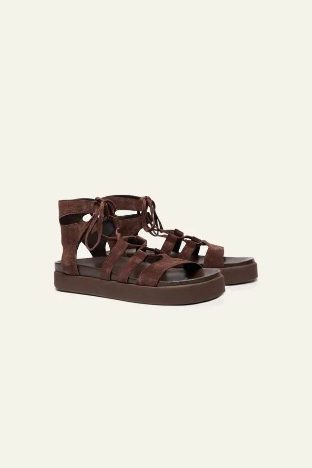 LaceUp Sandals Calea Brown Women Baandsh Shoes