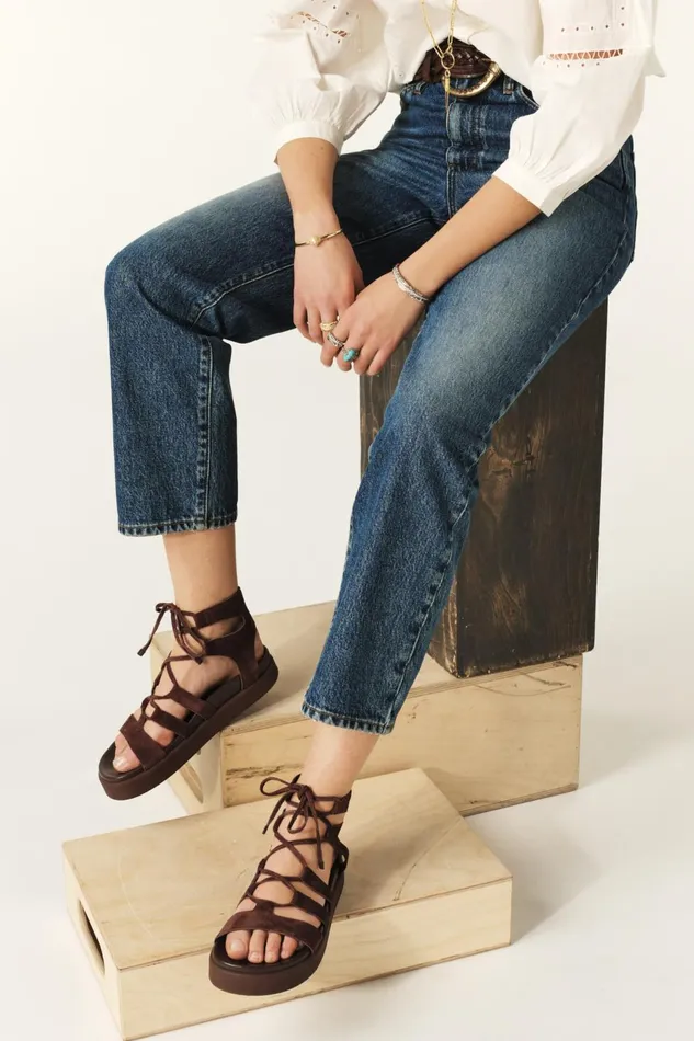 LaceUp Sandals Calea Brown Women Baandsh Shoes