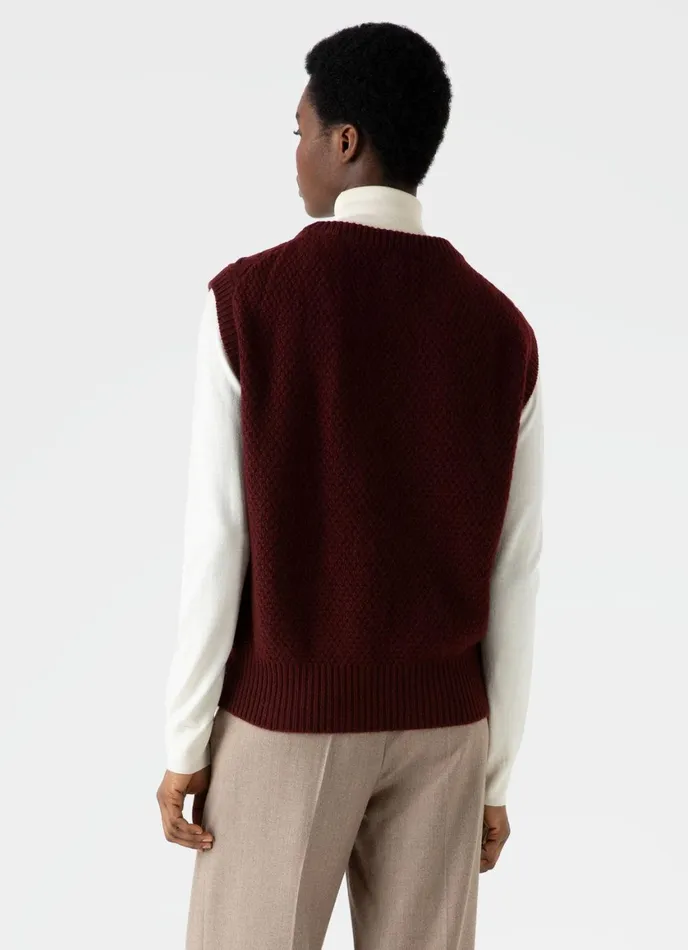 Lambswool Cable Knit Vest Maroon Women SUNSPEL Knitwear