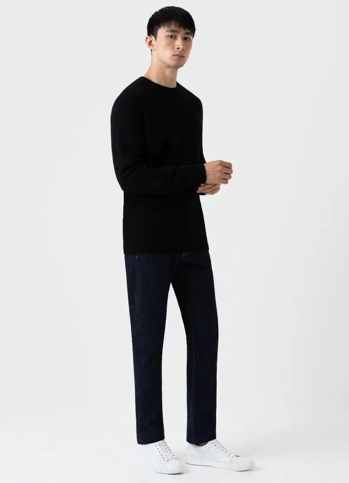 Lambswool Crew Neck Jumper Black Men SUNSPEL Knitwear