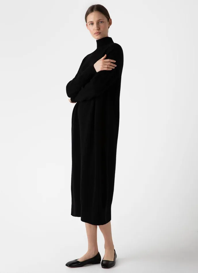 Lambswool Funnel Neck Dress Black Women SUNSPEL Dresses and Skirts