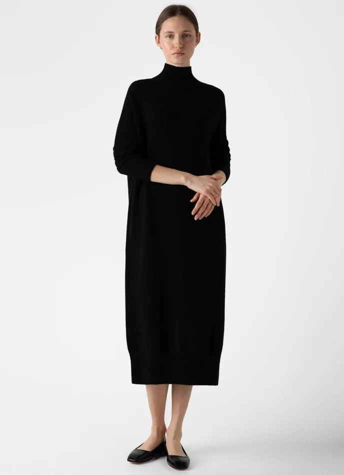 Lambswool Funnel Neck Dress Black Women SUNSPEL Dresses and Skirts