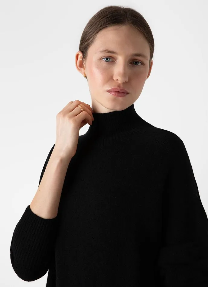 Lambswool Funnel Neck Dress Black Women SUNSPEL Dresses and Skirts