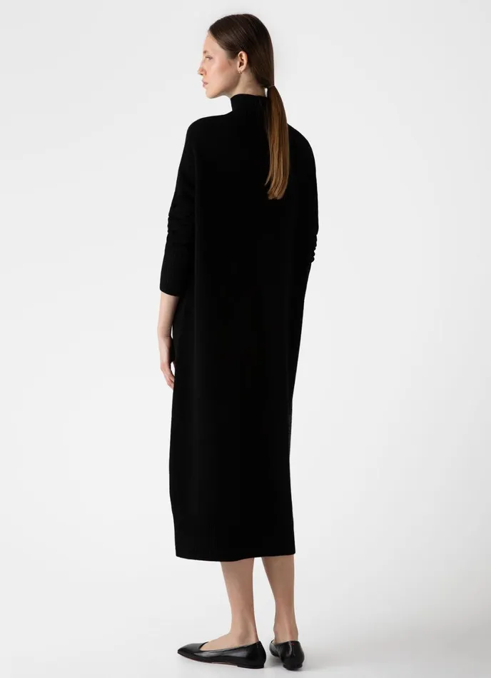 Lambswool Funnel Neck Dress Black Women SUNSPEL Dresses and Skirts
