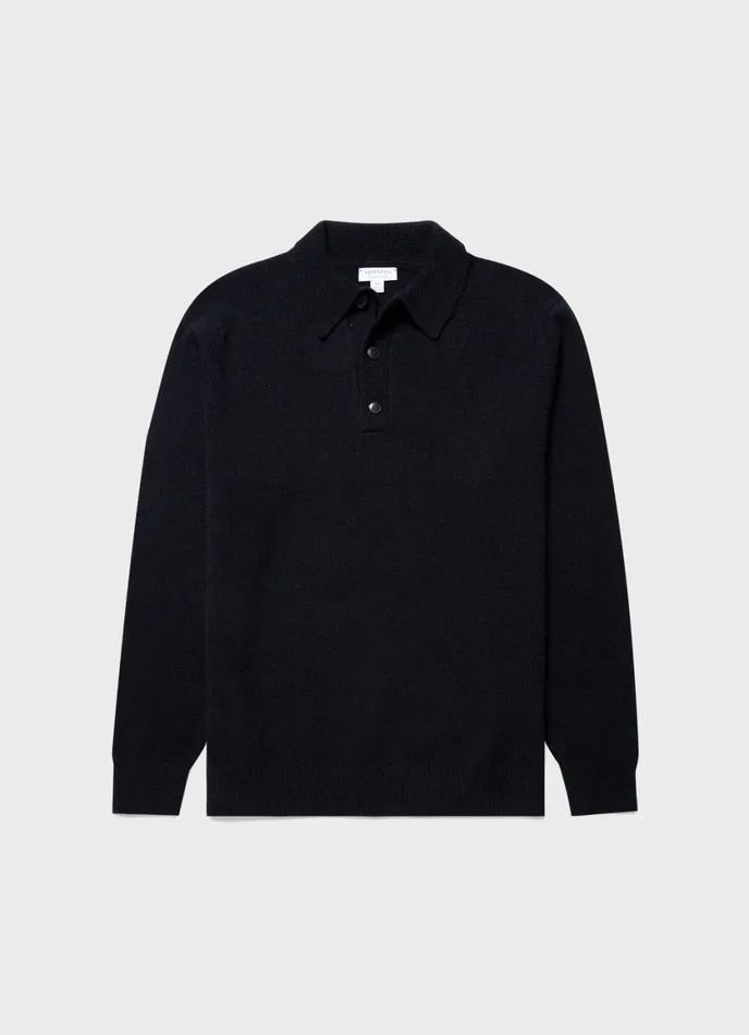 Lambswool Polo Shirt Dark Navy Mouline Men SUNSPEL Polo Shirts