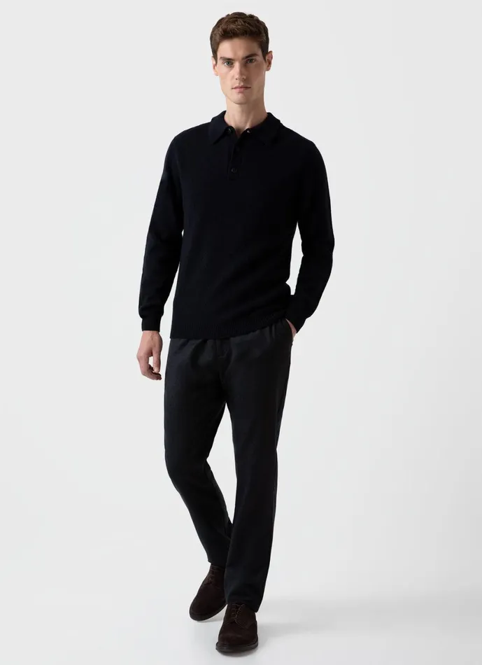 Lambswool Polo Shirt Dark Navy Mouline Men SUNSPEL Polo Shirts