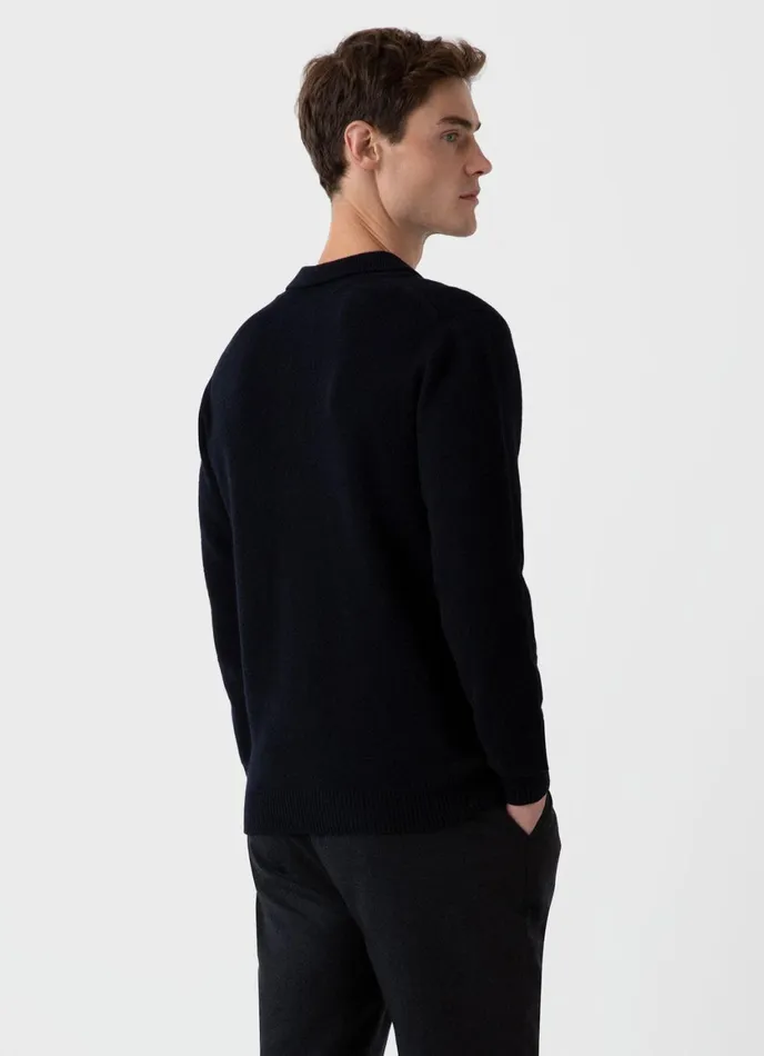 Lambswool Polo Shirt Dark Navy Mouline Men SUNSPEL Polo Shirts