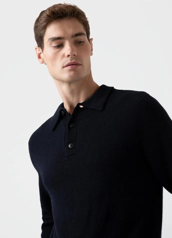Lambswool Polo Shirt Dark Navy Mouline Men SUNSPEL Polo Shirts