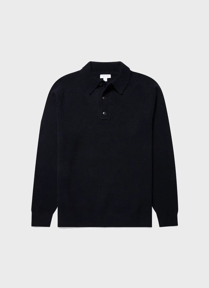 Lambswool Polo Shirt Dark Navy Mouline Polo Shirts ussunspel Men