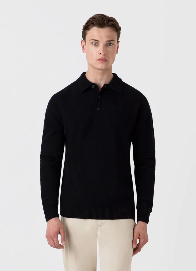 Lambswool Polo Shirt Dark Navy Mouline Polo Shirts ussunspel Men Lambswool Polo Shirt Dark Navy Mouline Polo Shirts ussunspel Men