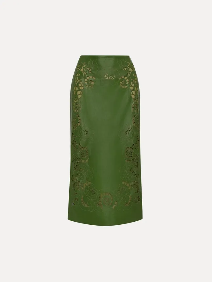 Laser Cut Floral Leather Pencil Skirt Fern Women Oscar De La Renta Pants and Skirts Laser Cut Floral Leather Pencil Skirt Fern Women Oscar De La Renta Pants and Skirts