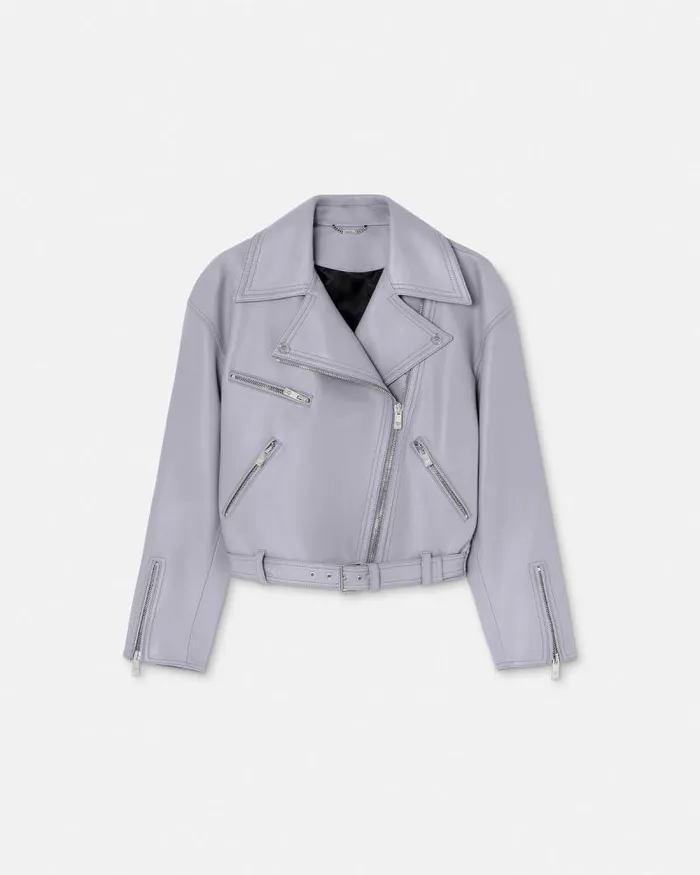 Leather Biker Jacket Gray Women Versace Outerwear and Coats