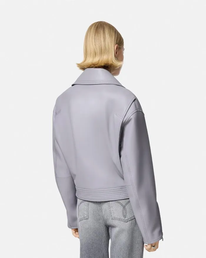 Leather Biker Jacket Gray Women Versace Outerwear and Coats
