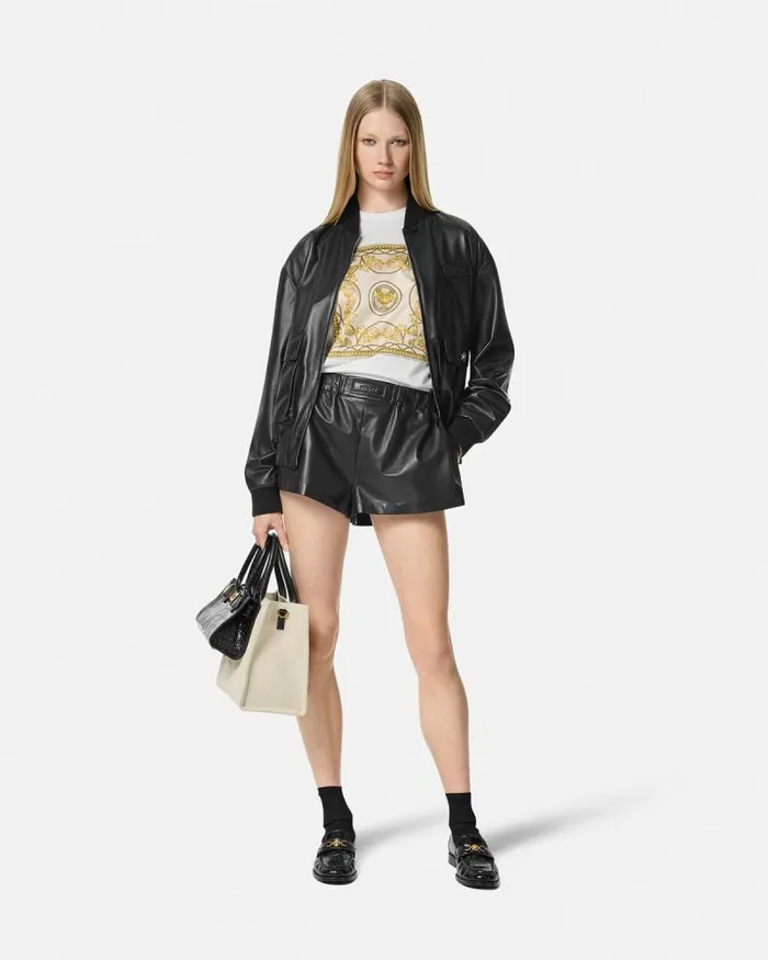 Leather Blouson Jacket Black Women Versace Outerwear and Coats