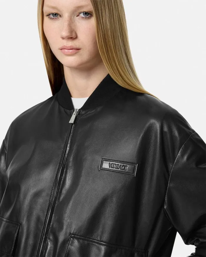 Leather Blouson Jacket Black Women Versace Outerwear and Coats