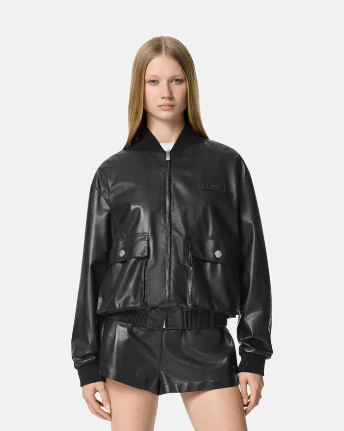 Leather Blouson Jacket Black Women Versace Outerwear and Coats