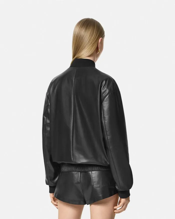 Leather Blouson Jacket Black Women Versace Outerwear and Coats