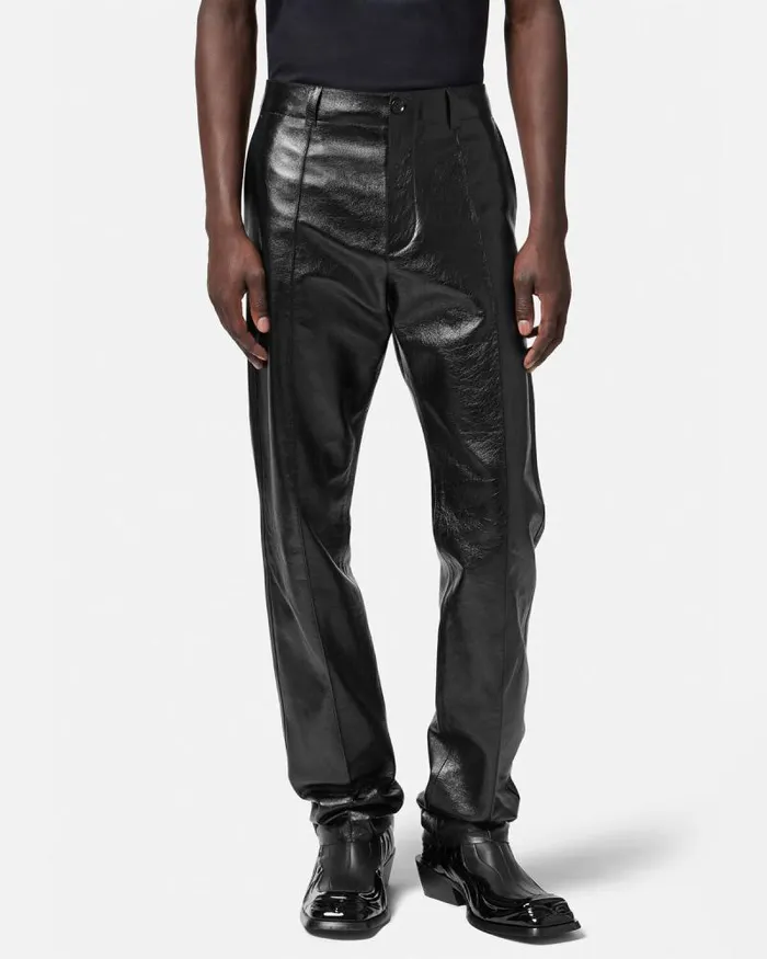 Leather Trousers Black Men Versace Pants and Shorts