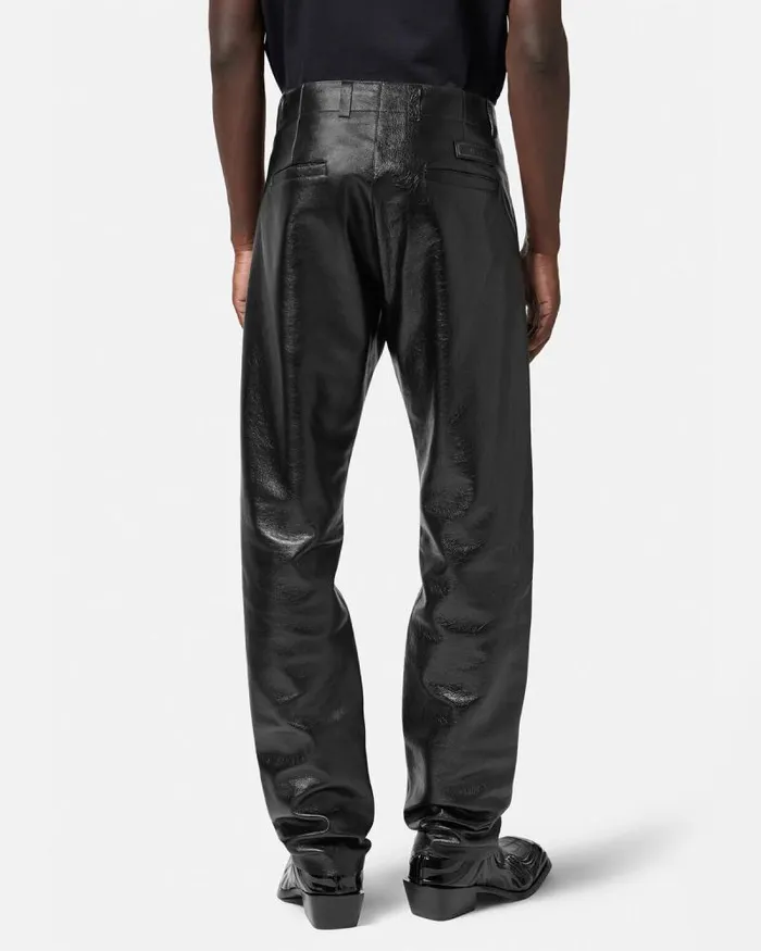 Leather Trousers Black Men Versace Pants and Shorts