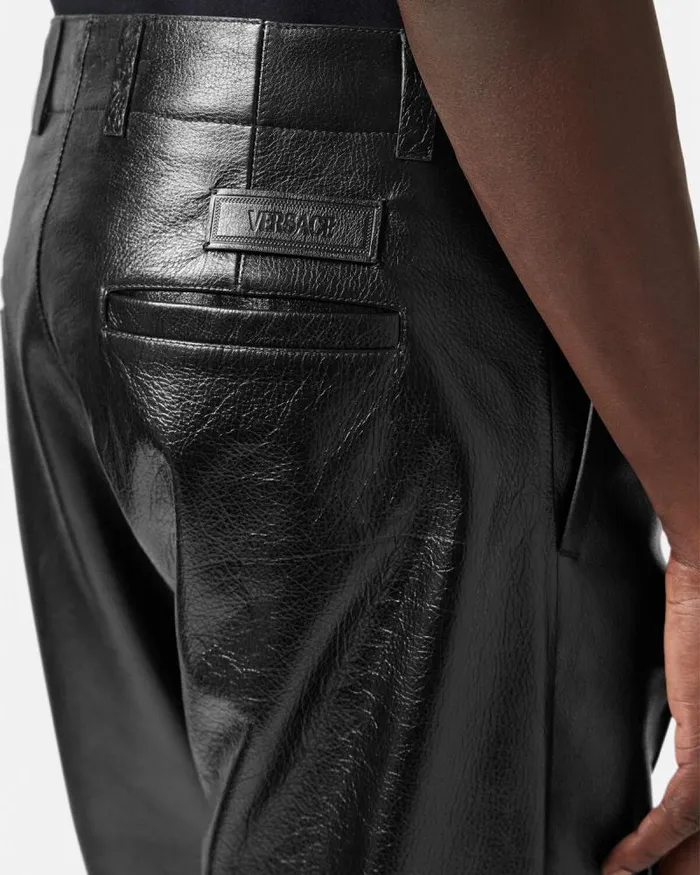 Leather Trousers Black Men Versace Pants and Shorts