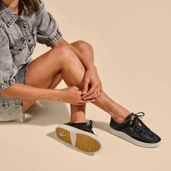 Leather Women Olukai Haupu Oho Leather Sneakers 8211 Black
