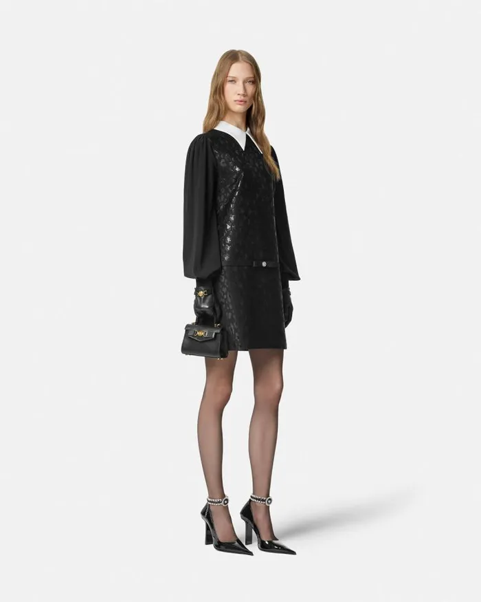 Leopard ContrastCollar Aline Dress Black Women Versace Dresses