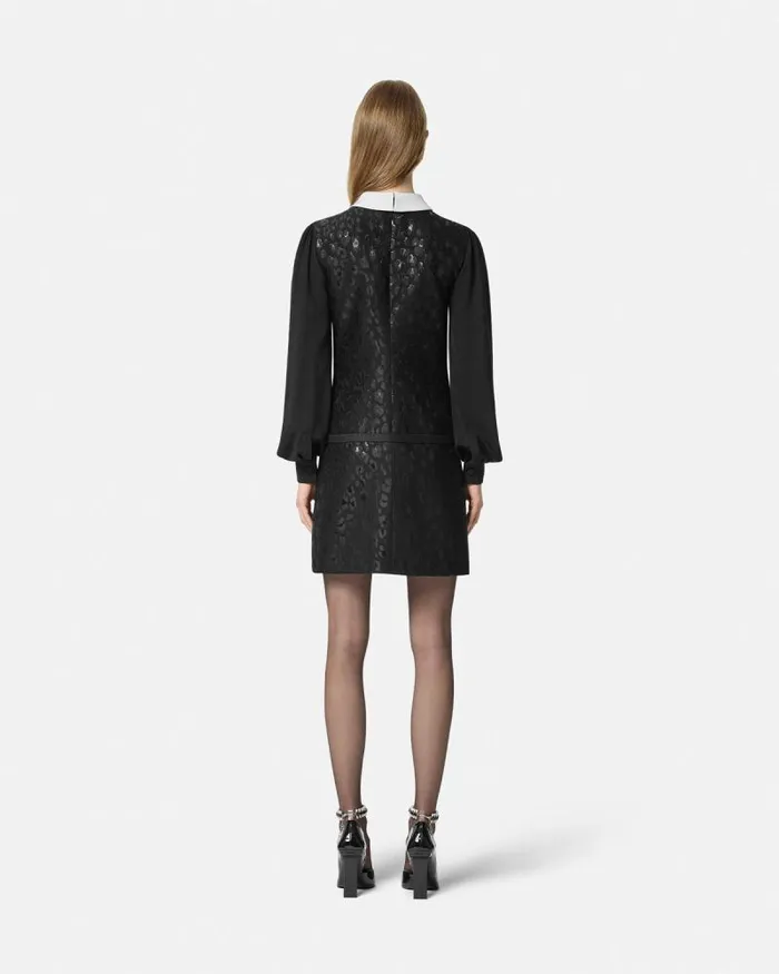Leopard ContrastCollar Aline Dress Black Women Versace Dresses