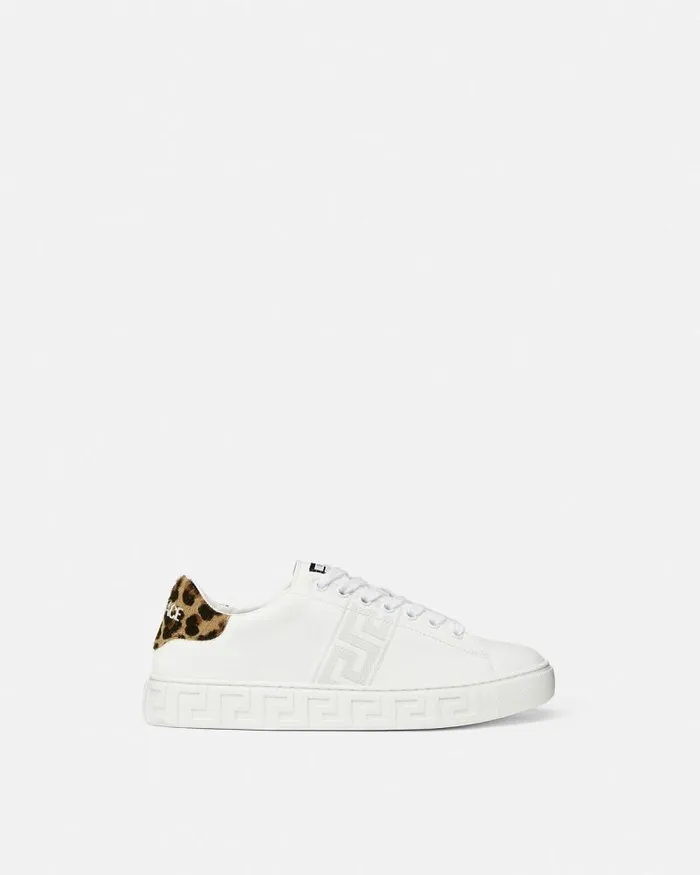 Leopard Embroidered Greca Sneakers White Women Versace Sneakers