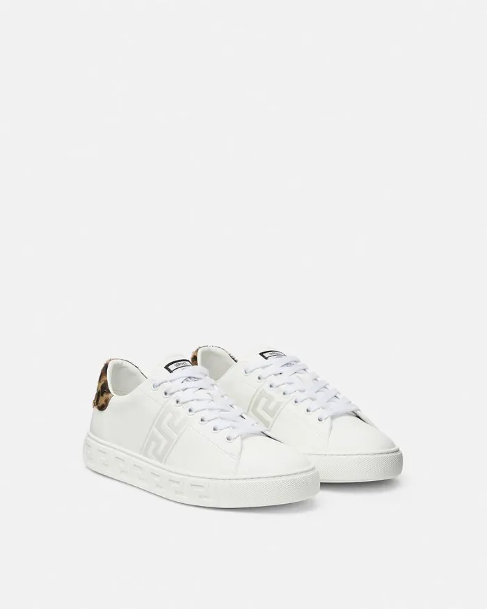 Leopard Embroidered Greca Sneakers White Women Versace Sneakers