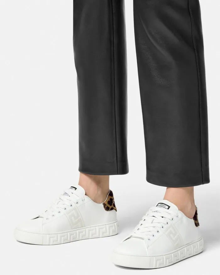 Leopard Embroidered Greca Sneakers White Women Versace Sneakers