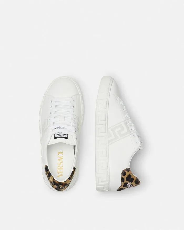 Leopard Embroidered Greca Sneakers White Women Versace Sneakers