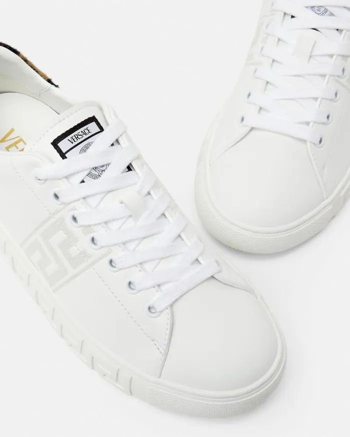 Leopard Embroidered Greca Sneakers White Women Versace Sneakers