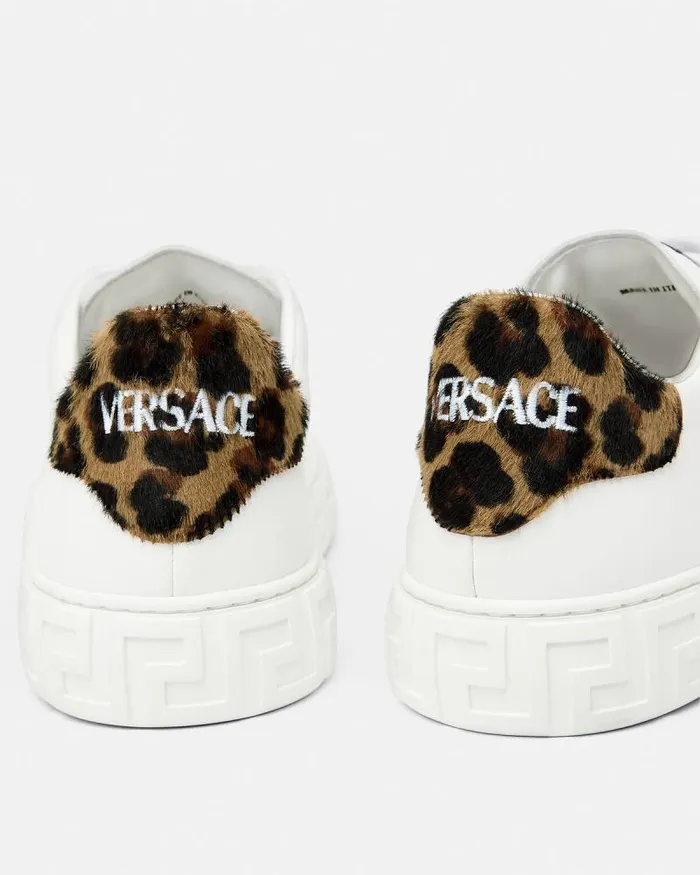Leopard Embroidered Greca Sneakers White Women Versace Sneakers