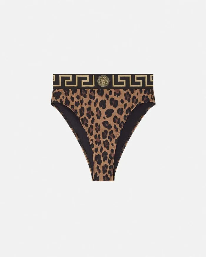 Leopard High Waist Bikini Bottoms Animalier Women Versace Swimwear