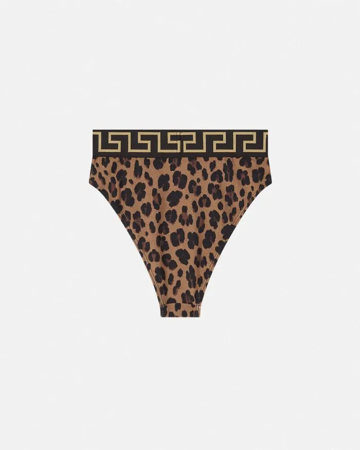Leopard High Waist Bikini Bottoms Animalier Women Versace Swimwear