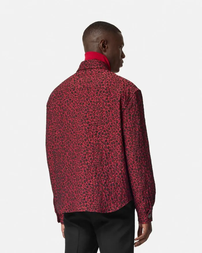 Leopard Jacquard Overshirt Blackred Men Versace Jackets and Coats