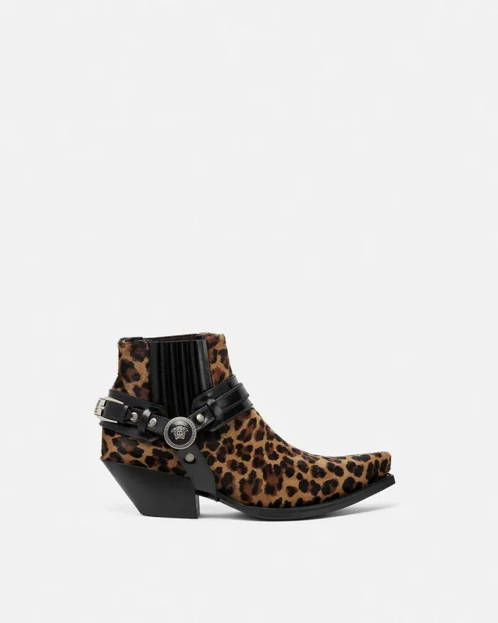 Leopard Texano Ankle Boots 50 Mm Animalier Women Versace Boots