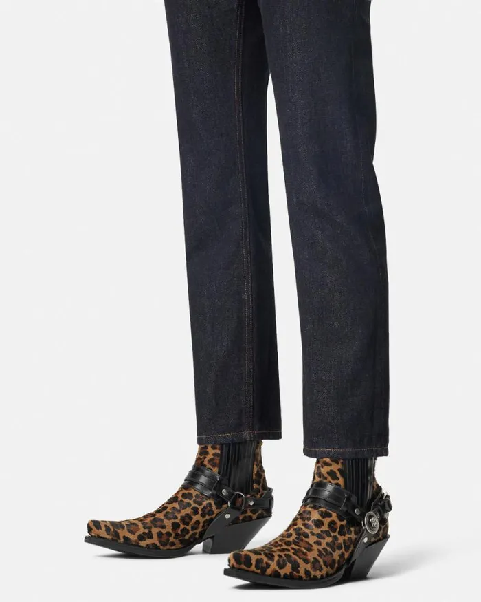 Leopard Texano Ankle Boots 50 Mm Animalier Women Versace Boots