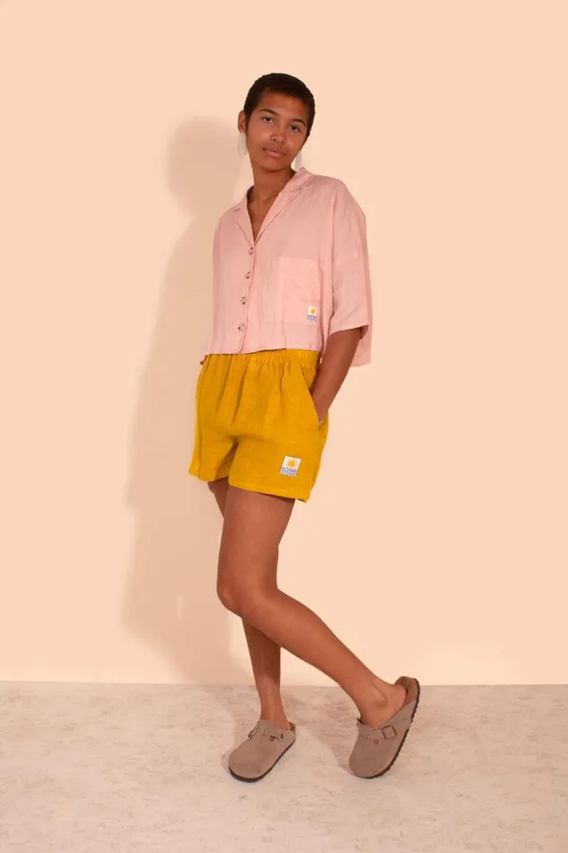 LF Markey Shorts Women Basic Linen Shorts Saffron