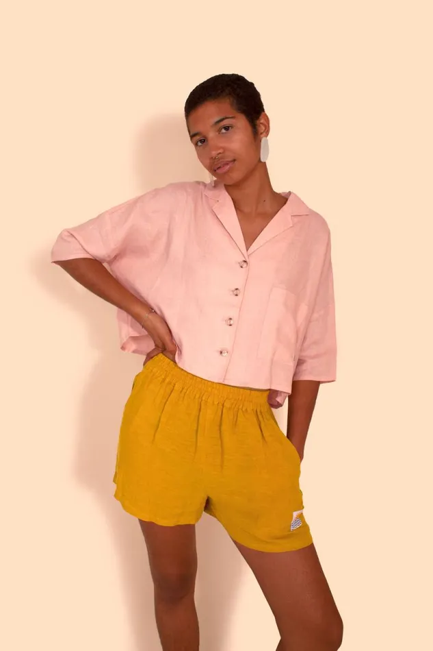 LF Markey Shorts Women Basic Linen Shorts Saffron